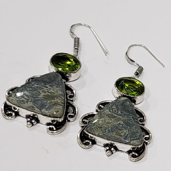 Hand Crafted Jewelry - Handmade K2-Stone, Peridot Gemstone 925 Drop Earrings